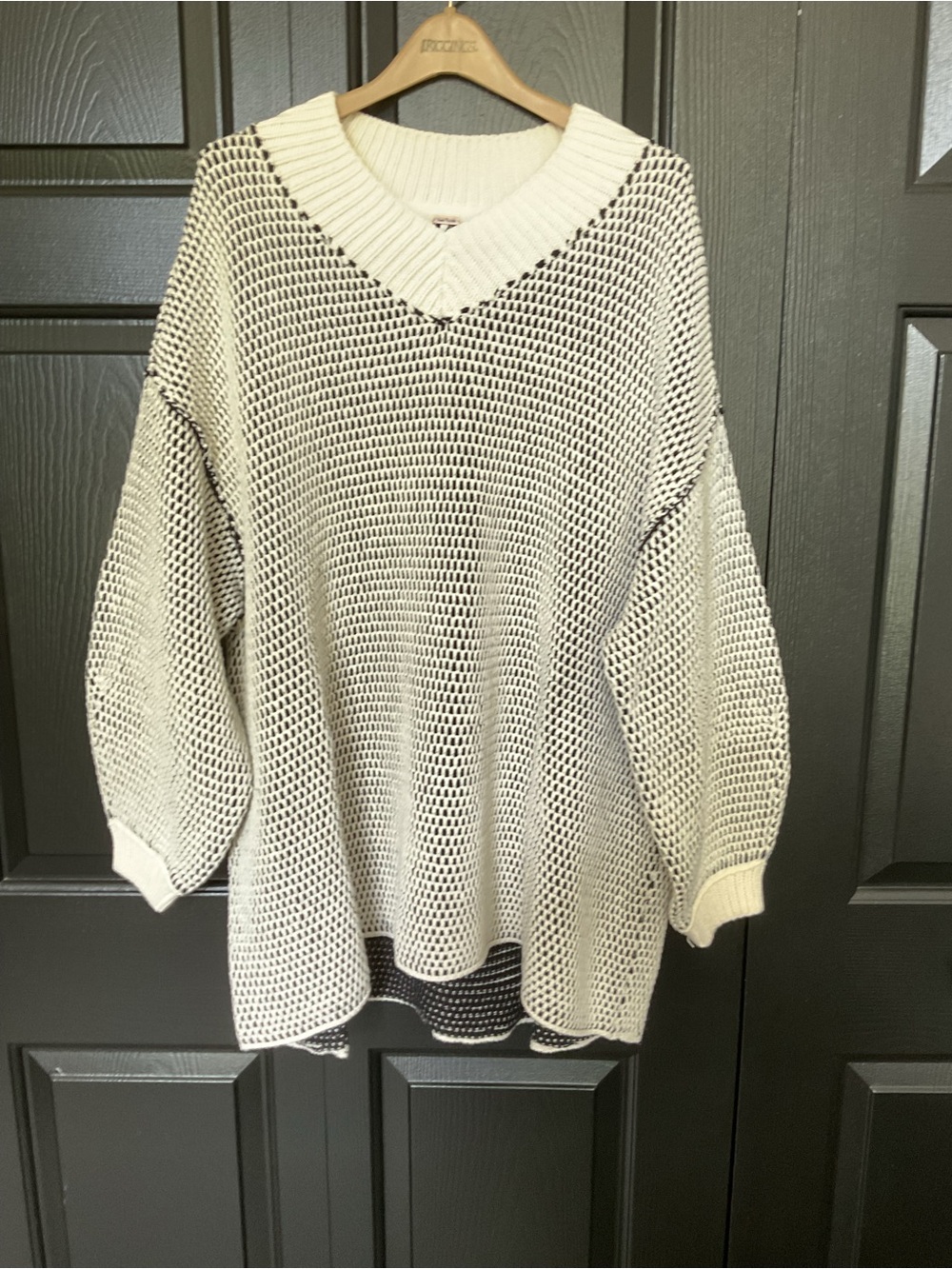 Free People Cream Open-Weave V-Neck Sweater